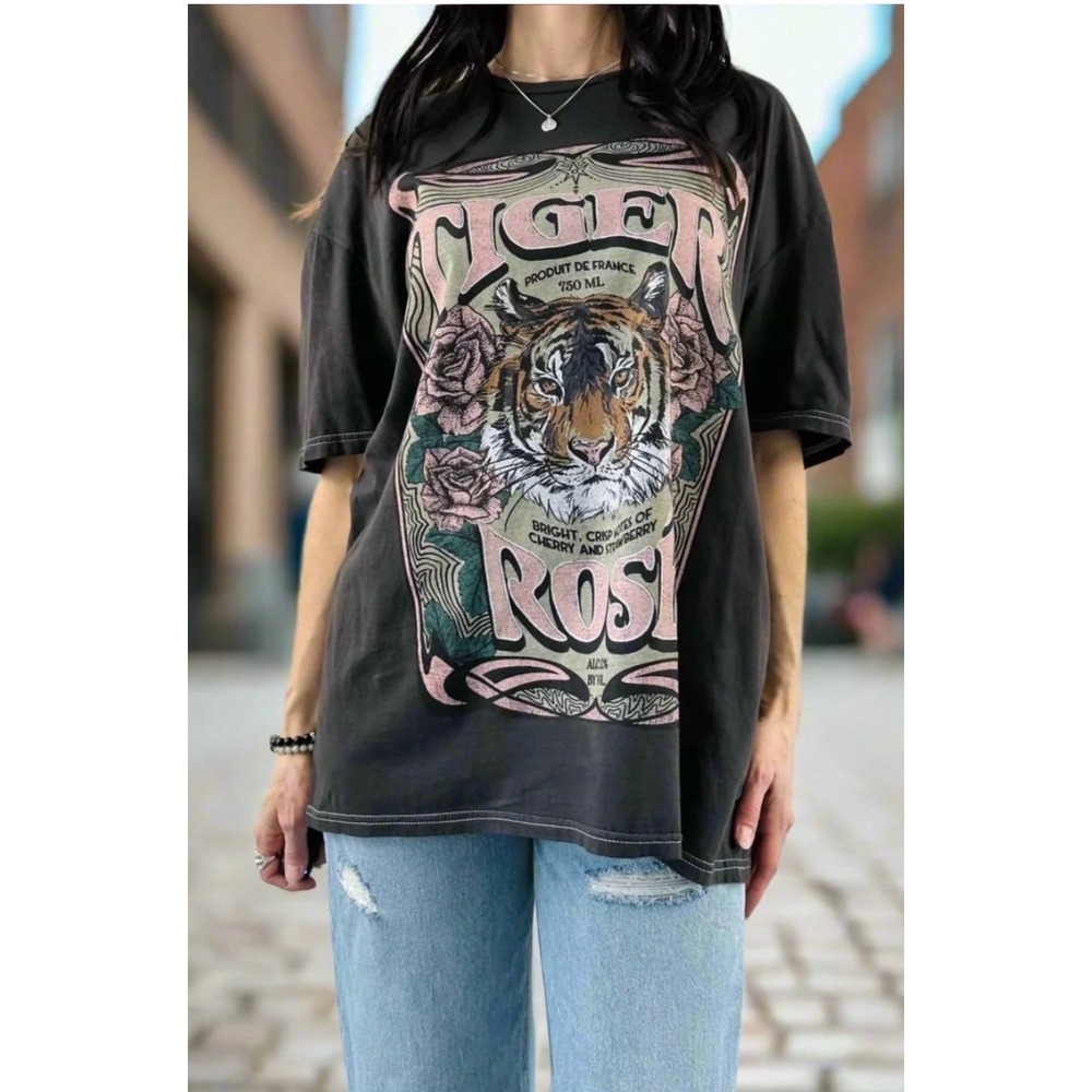 Project Social T Tiger Rose Graphic Tee Faded Black OS Oversized T-Shirt